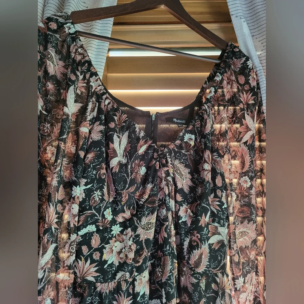 Madewell Black and Pink Bishop Sleeve Sundress - Picture 2 of 6